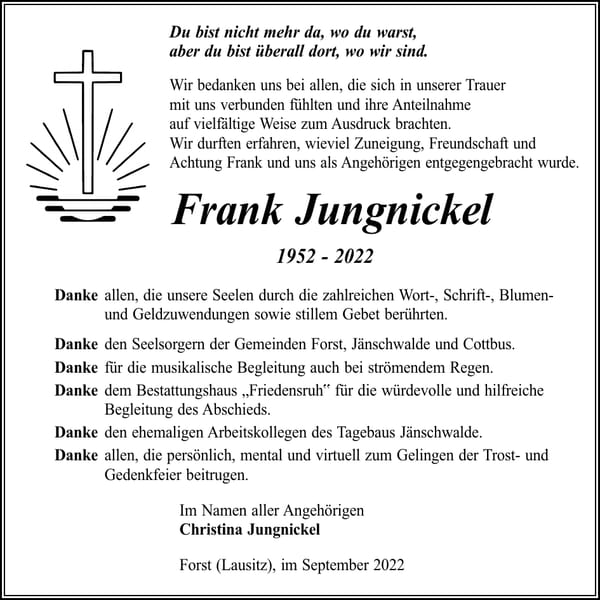 Danksagung Frank Jungnickel