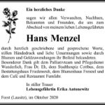 Danksagung Hans Menzel