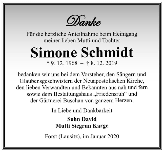Danksagung Simone Schmidt