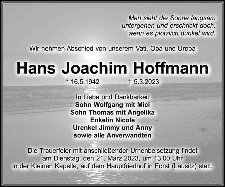 Traueranzeige Hans Joachim Hoffmann