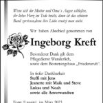 Danksagung Ingeborg Kreft
