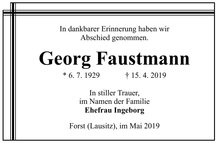 Traueranzeige Georg Faustmann