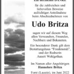 Danksagung Udo Britza