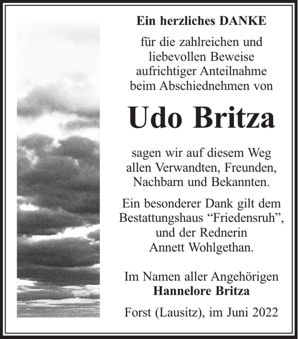 Danksagung Udo Britza