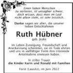 Danksagung Ruth Hübner, geb. Jeske