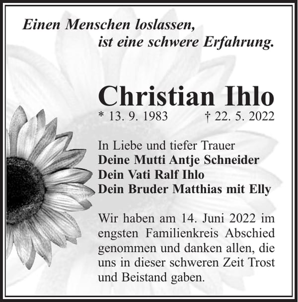 Traueranzeige Christian Ihlo
