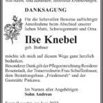 Danksagung Ilse Knebel, geb. Bothner