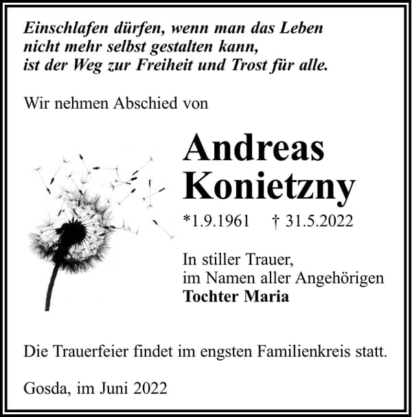 Traueranzeige Andreas Konietzny