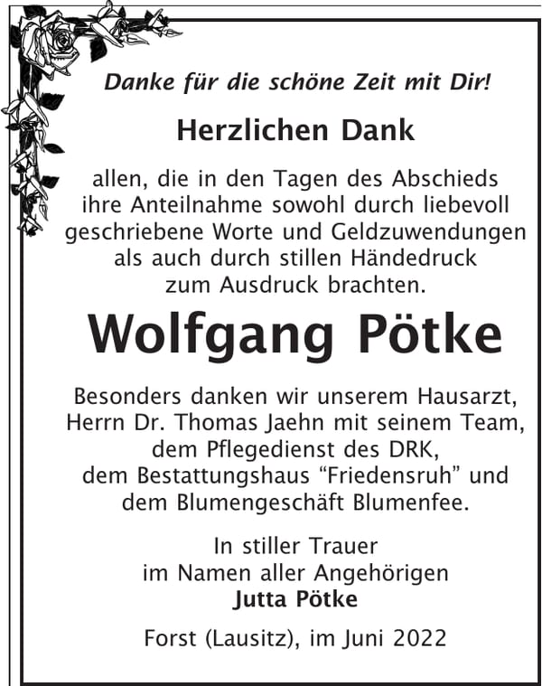 Danksagung Wolfgang Pötke