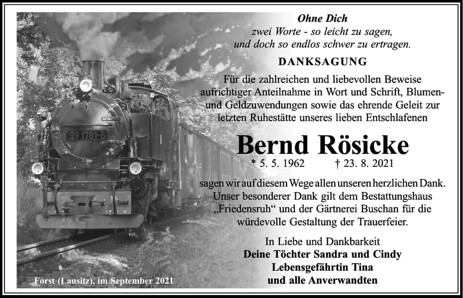 Danksagung Bernd Rösicke