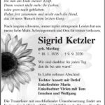 Traueranzeige Sigrid Ketzler, geb. Morling