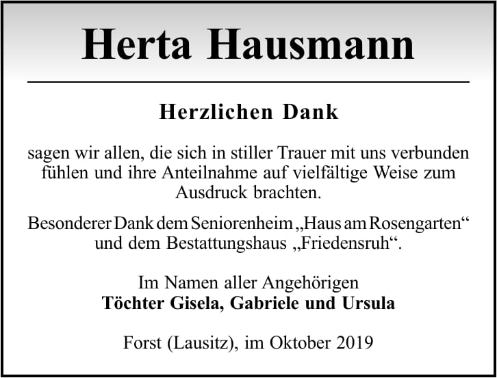 Danksagung Herta Hausmann