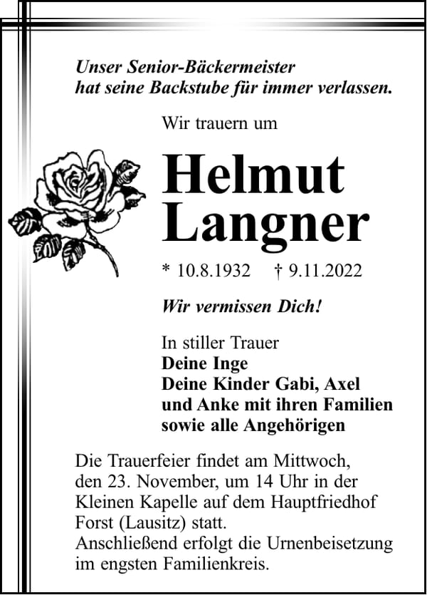 Traueranzeige Helmut Langner