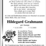 Traueranzeige Hildegard Grahmann, geb. Kunnigk