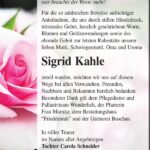 Traueranzeige Sigrid Kahle