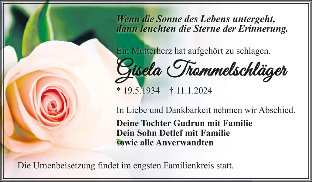 Traueranzeige Gisela Trommelschläger