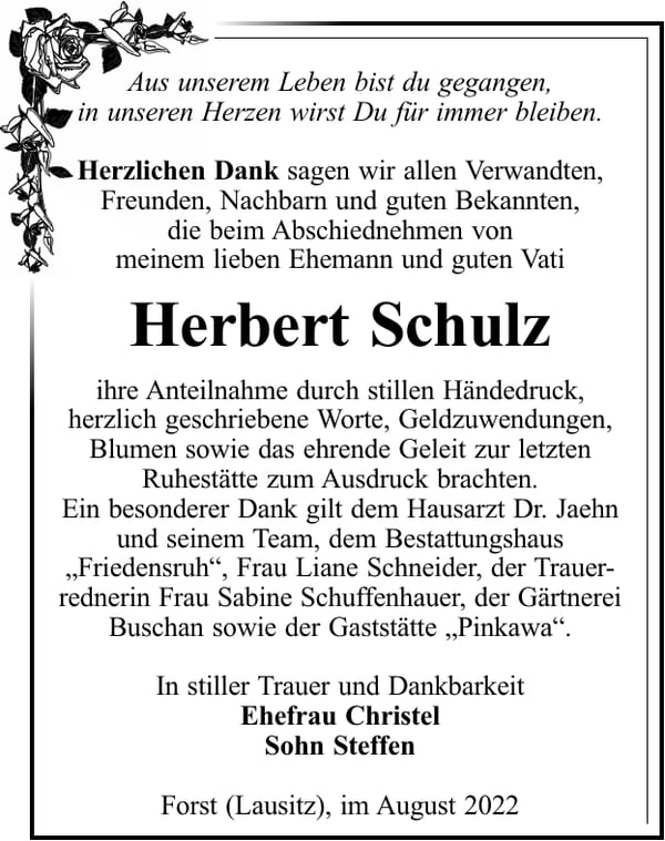 Danksagung Herbert Schulz