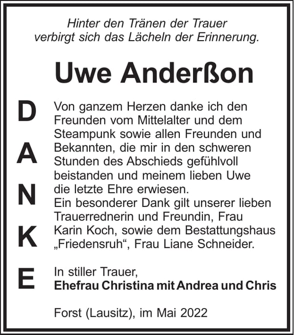 Danksagung Uwe Anderßon
