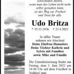 Traueranzeige Udo Britza