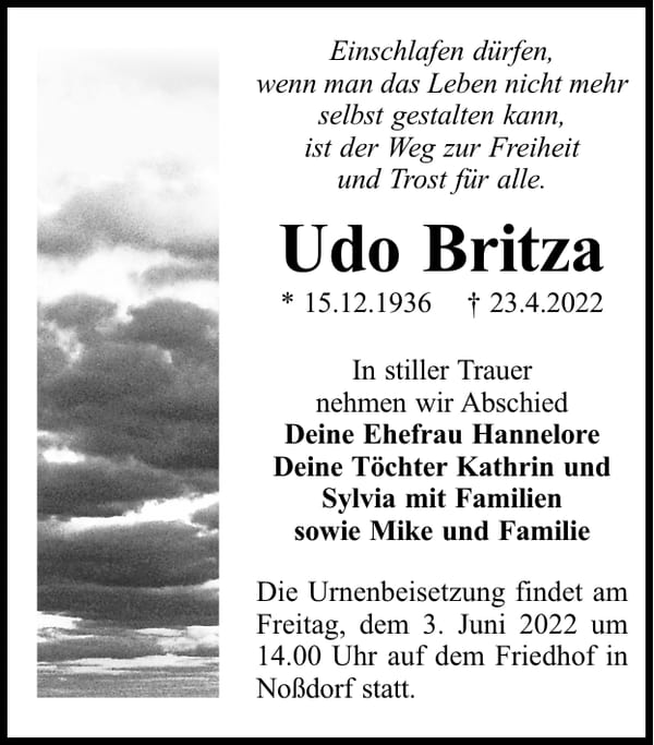 Traueranzeige Udo Britza