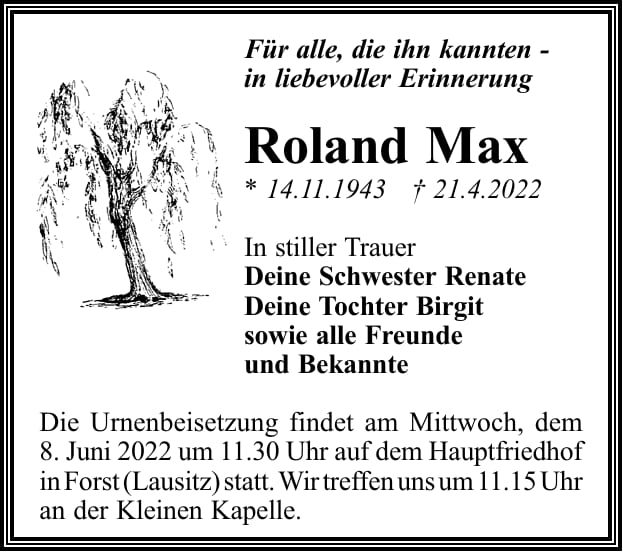 Traueranzeige Roland Max