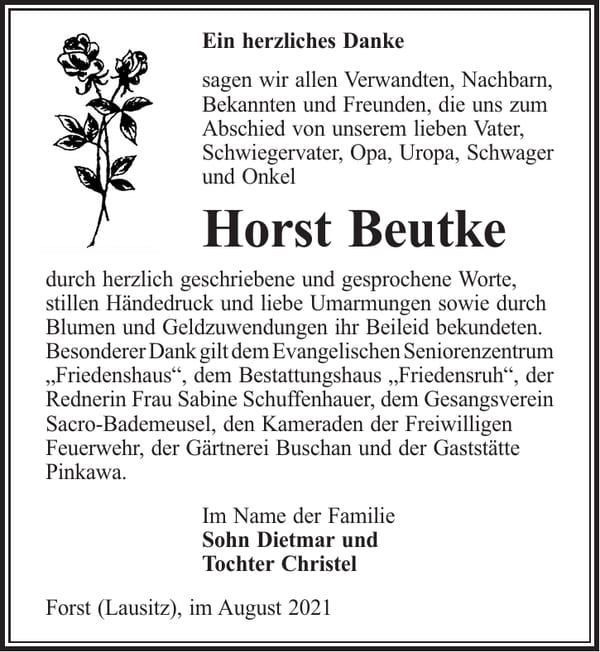 Danksagung Horst Beutke