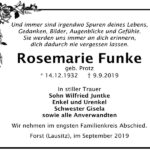 Traueranzeige Rosemarie Funke, geb. Protz