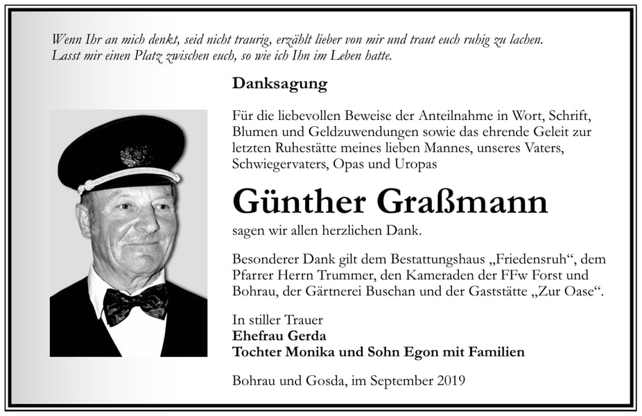 Traueranzeige Günther Graßmann