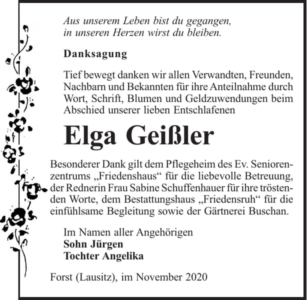 Danksagung Elga Geißler