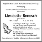 Danksagung Lieselotte Benesch, geb. Noack