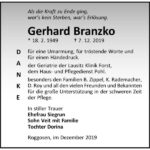Traueranzeige Gerhard Branzko