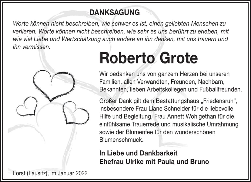 Danksagung Roberto Grote