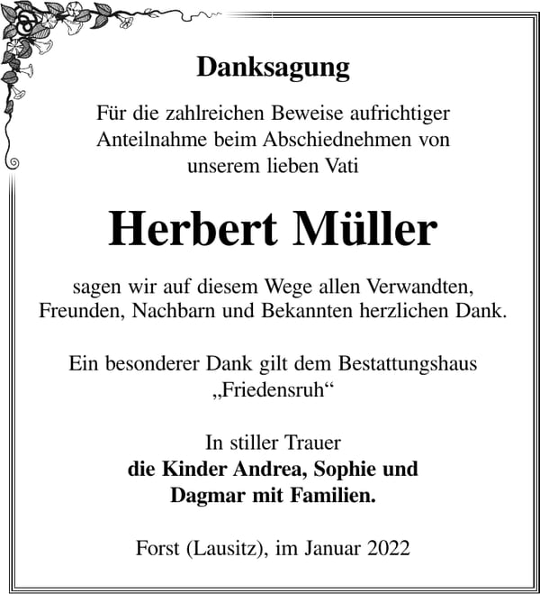 Danksagung Herbert Müller