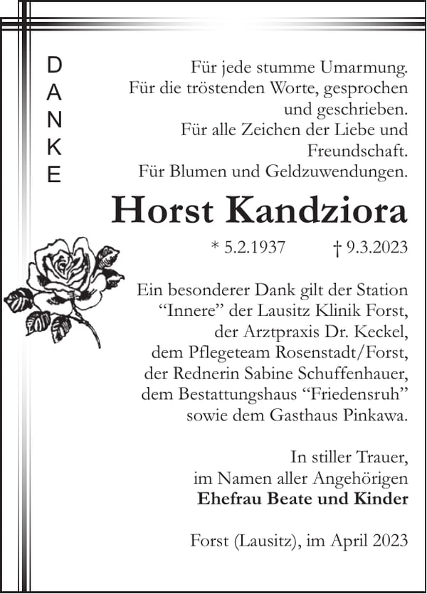 Traueranzeige Horst Kandziora