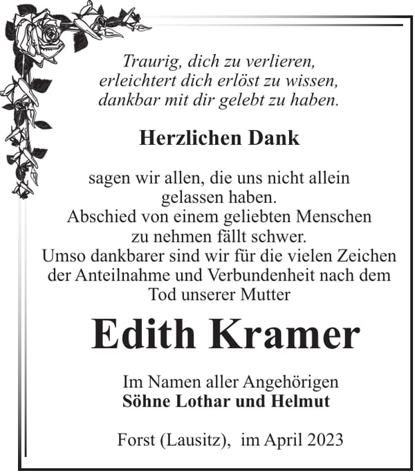 Danksagung Edith Kramer