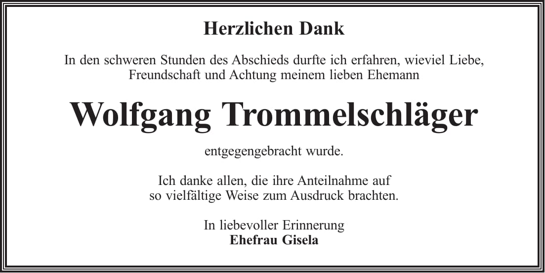 Danksagung Wolfgang Trommelschläger