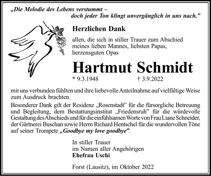 Danksagung Hartmut Schmidt