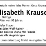 Traueranzeige Elisabeth Krause, geb. Ostroga