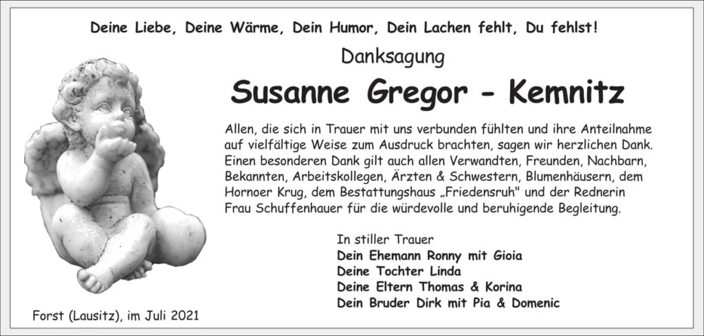 Danksagung Susanne Gregor-Kemnitz