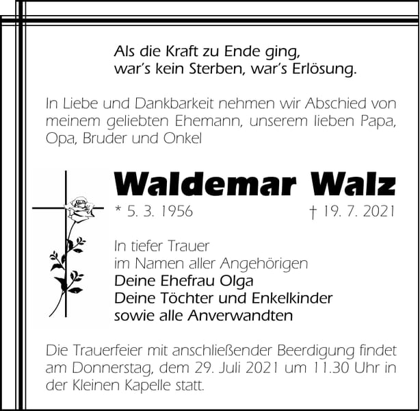 Traueranzeige Waldemar Walz