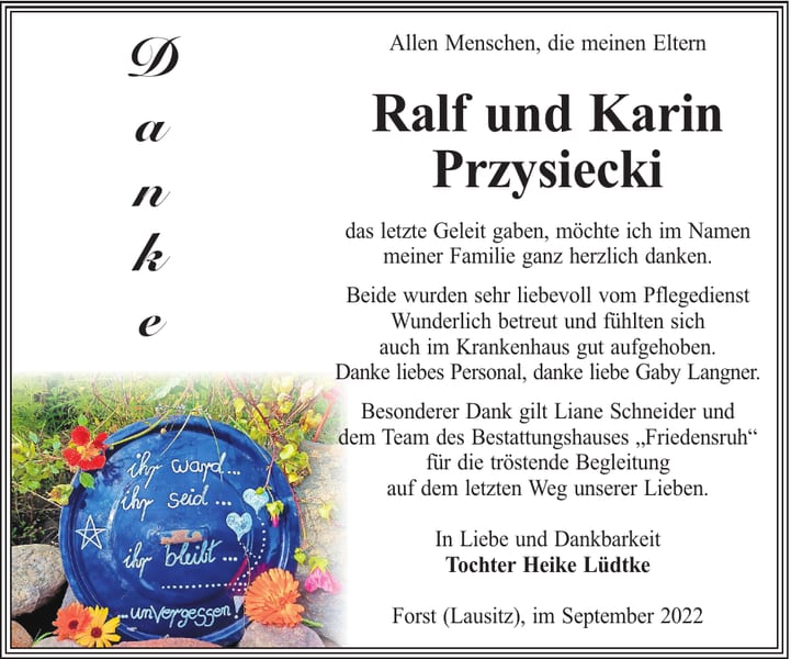 Danksagung Ralf und Karin Przysiecki