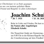 Traueranzeige Joachim Schultz
