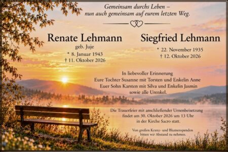Traueranzeige Renate Lehmann, geb. Juje