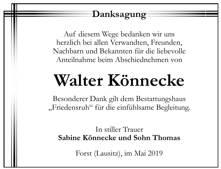 Danksagung Walter Könnecke