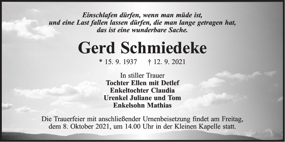 Traueranzeige Gerd Schmiedeke