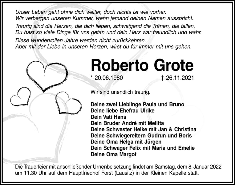 Traueranzeige Roberto Grote