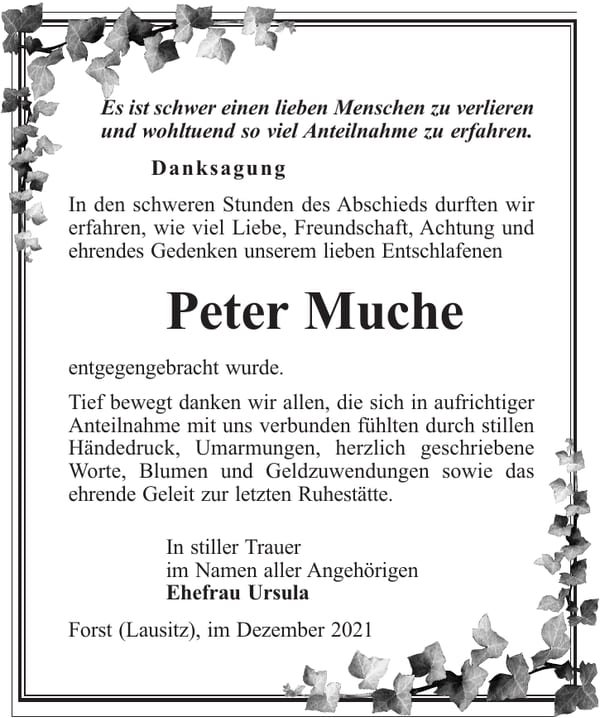 Danksagung Peter Muche