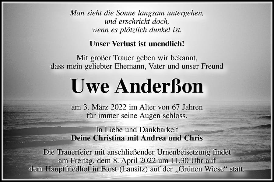 Traueranzeige Uwe Anderßon