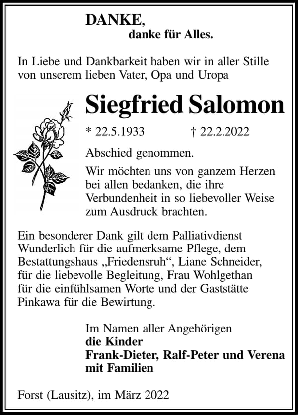 Danksagung Siegfried Salomon