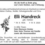 Traueranzeige Elli Handreck, geb. Herkner